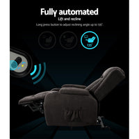 Artiss Electric Recliner Chair Lift Heated Massage Chairs Fabric Lounge Sofa Furniture > Living Room Kings Warehouse