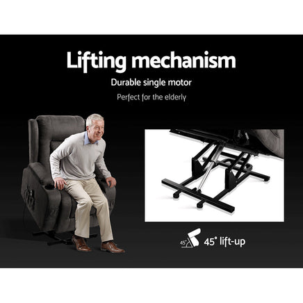 Artiss Electric Recliner Chair Lift Heated Massage Chairs Fabric Lounge Sofa Furniture > Living Room Kings Warehouse