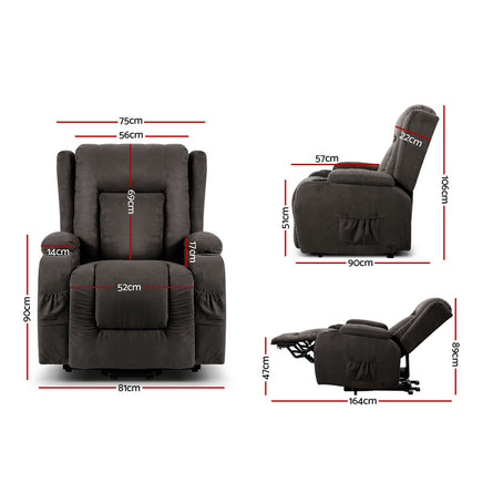 Artiss Electric Recliner Chair Lift Heated Massage Chairs Fabric Lounge Sofa Furniture > Living Room Kings Warehouse