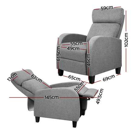 Artiss Fabric Reclining Armchair - Grey Furniture Kings Warehouse