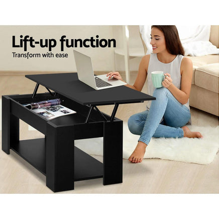 Artiss Lift Up Top Coffee Table Storage Shelf Black Kings Warehouse