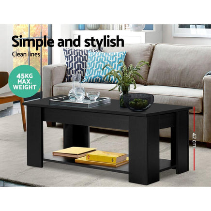 Artiss Lift Up Top Coffee Table Storage Shelf Black Kings Warehouse