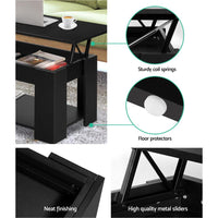 Artiss Lift Up Top Coffee Table Storage Shelf Black Kings Warehouse
