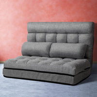 Artiss Lounge Sofa Bed 2-seater Floor Folding Fabric Grey Living Room Kings Warehouse