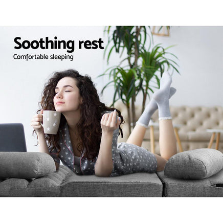 Artiss Lounge Sofa Bed 2-seater Floor Folding Fabric Grey Living Room Kings Warehouse