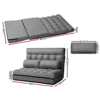 Artiss Lounge Sofa Bed 2-seater Floor Folding Fabric Grey Living Room Kings Warehouse