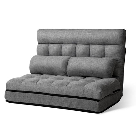 Artiss Lounge Sofa Bed 2-seater Floor Folding Fabric Grey Living Room Kings Warehouse