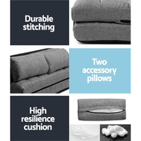 Artiss Lounge Sofa Bed 2-seater Floor Folding Fabric Grey Living Room Kings Warehouse 