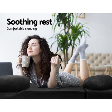 Artiss Lounge Sofa Bed 2-seater Floor Folding Suede Charcoal Living Room Kings Warehouse