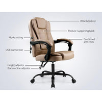 Artiss Massage Office Chair PU Leather Recliner Computer Gaming Chairs Espresso Artiss Kings Warehouse 