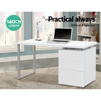 Artiss Metal Desk with 3 Drawers - White Kings Warehouse 