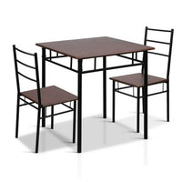 Artiss Metal Table and Chairs - Walnut & Black Kings Warehouse 