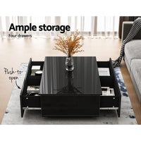 Artiss Modern Coffee Table 4 Storage Drawers High Gloss Living Room Furniture Black Kings Warehouse