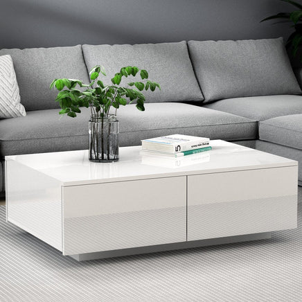 Artiss Modern Coffee Table 4 Storage Drawers High Gloss Living Room Furniture White Kings Warehouse