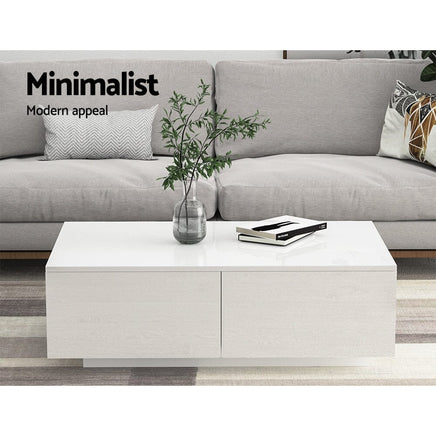 Artiss Modern Coffee Table 4 Storage Drawers High Gloss Living Room Furniture White Kings Warehouse