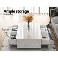 Artiss Modern Coffee Table 4 Storage Drawers High Gloss Living Room Furniture White Kings Warehouse