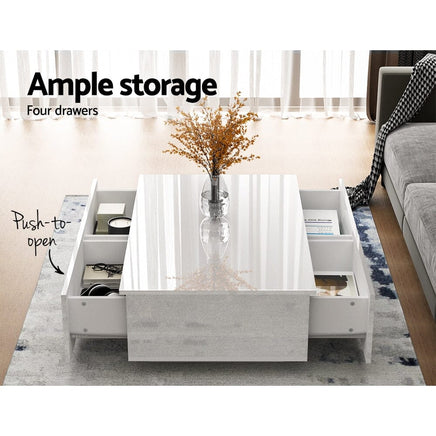 Artiss Modern Coffee Table 4 Storage Drawers High Gloss Living Room Furniture White Kings Warehouse