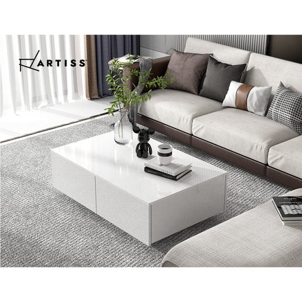 Artiss Modern Coffee Table 4 Storage Drawers High Gloss Living Room Furniture White Kings Warehouse