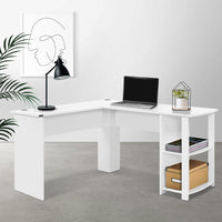 Artiss Office Computer Desk Corner Student Study Table Workstation L-Shape Shelf White Kings Warehouse 