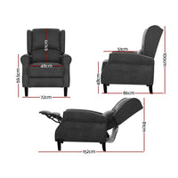 Artiss Recliner Chair Adjustable Sofa Lounge Soft Suede Armchair Couch Charcoal Bar Stools & Chairs Kings Warehouse