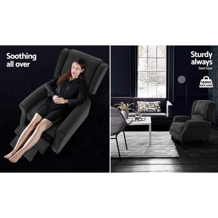 Artiss Recliner Chair Adjustable Sofa Lounge Soft Suede Armchair Couch Charcoal Bar Stools & Chairs Kings Warehouse