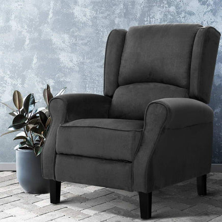 Artiss Recliner Chair Adjustable Sofa Lounge Soft Suede Armchair Couch Charcoal Bar Stools & Chairs Kings Warehouse