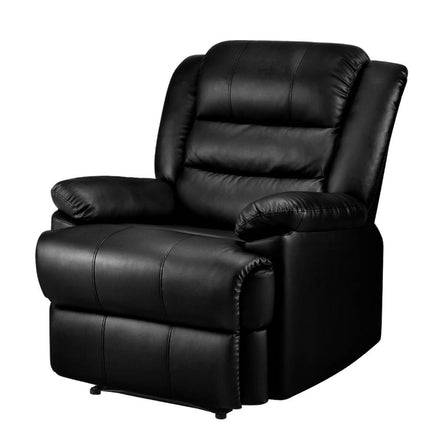 Artiss Recliner Chair Armchair Luxury Single Lounge Sofa Couch Leather Black Furniture > Bar Stools & Chairs Kings Warehouse