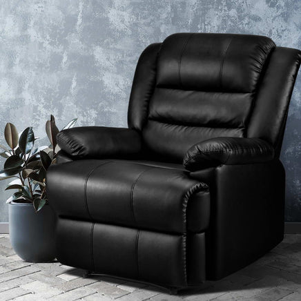 Artiss Recliner Chair Armchair Luxury Single Lounge Sofa Couch Leather Black Furniture > Bar Stools & Chairs Kings Warehouse