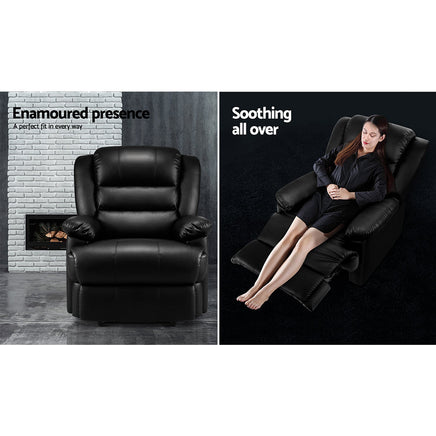 Artiss Recliner Chair Armchair Luxury Single Lounge Sofa Couch Leather Black Furniture > Bar Stools & Chairs Kings Warehouse