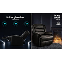 Artiss Recliner Chair Armchair Luxury Single Lounge Sofa Couch Leather Black Furniture > Bar Stools & Chairs Kings Warehouse