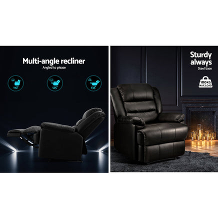 Artiss Recliner Chair Armchair Luxury Single Lounge Sofa Couch Leather Black Furniture > Bar Stools & Chairs Kings Warehouse