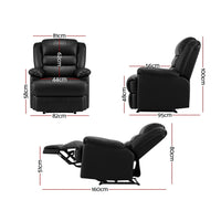 Artiss Recliner Chair Armchair Luxury Single Lounge Sofa Couch Leather Black Furniture > Bar Stools & Chairs Kings Warehouse