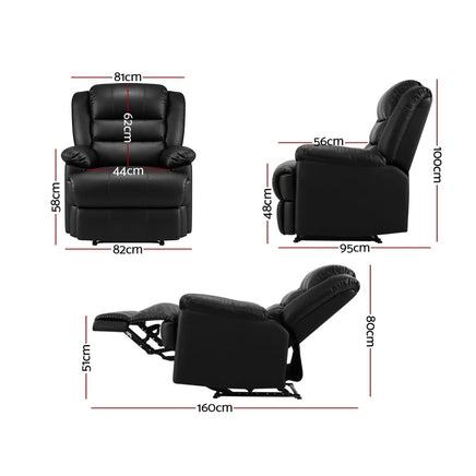 Artiss Recliner Chair Armchair Luxury Single Lounge Sofa Couch Leather Black Furniture > Bar Stools & Chairs Kings Warehouse
