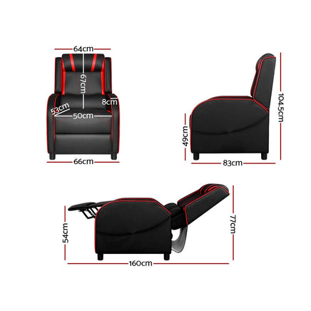 Artiss Recliner Chair Gaming Racing Armchair Lounge Sofa Chairs Leather Black Health & Beauty > Massage Kings Warehouse