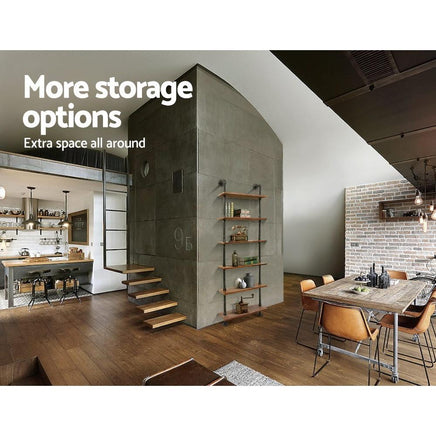 Artiss Rustic Wall Shelves Display Bookshelf Industrial DIY Pipe Shelf Brackets DIY Kings Warehouse