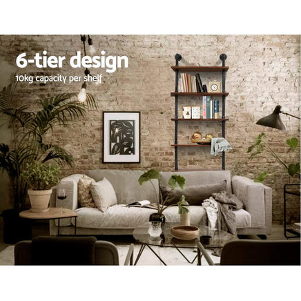 Artiss Rustic Wall Shelves Display Bookshelf Industrial DIY Pipe Shelf Brackets DIY Kings Warehouse