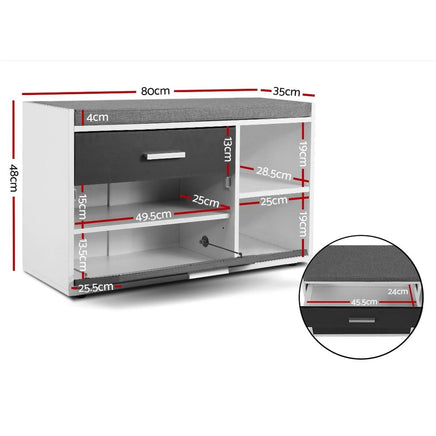 Artiss Shoe Cabinet Bench Shoes Storage Organiser Rack Wooden Cupboard Fabric Seat Adjustable Shelf Living Room Kings Warehouse