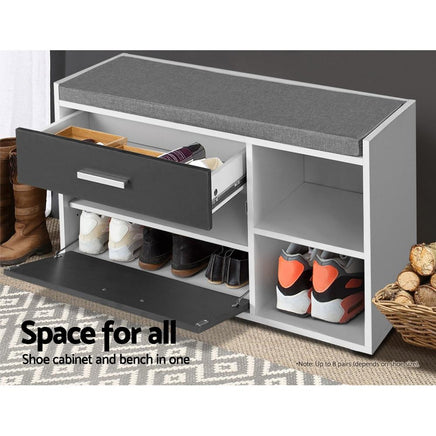 Artiss Shoe Cabinet Bench Shoes Storage Organiser Rack Wooden Cupboard Fabric Seat Adjustable Shelf Living Room Kings Warehouse