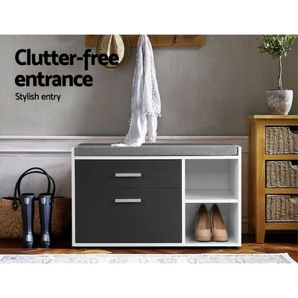 Artiss Shoe Cabinet Bench Shoes Storage Organiser Rack Wooden Cupboard Fabric Seat Adjustable Shelf Living Room Kings Warehouse