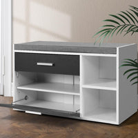 Artiss Shoe Cabinet Bench Shoes Storage Organiser Rack Wooden Cupboard Fabric Seat Adjustable Shelf Living Room Kings Warehouse