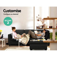 Artiss Sofa Lounge Set 4 Seater Modular Chaise Chair Couch Fabric Dark Grey Kings Warehouse
