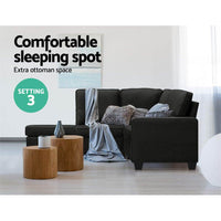 Artiss Sofa Lounge Set 4 Seater Modular Chaise Chair Couch Fabric Dark Grey Kings Warehouse 