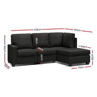 Artiss Sofa Lounge Set 4 Seater Modular Chaise Chair Couch Fabric Dark Grey Kings Warehouse