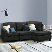 Artiss Sofa Lounge Set 4 Seater Modular Chaise Chair Couch Fabric Dark Grey Kings Warehouse