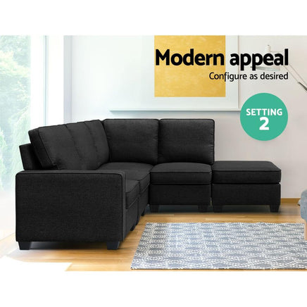 Artiss Sofa Lounge Set 5 Seater Modular Chaise Chair Suite Couch Dark Grey Kings Warehouse