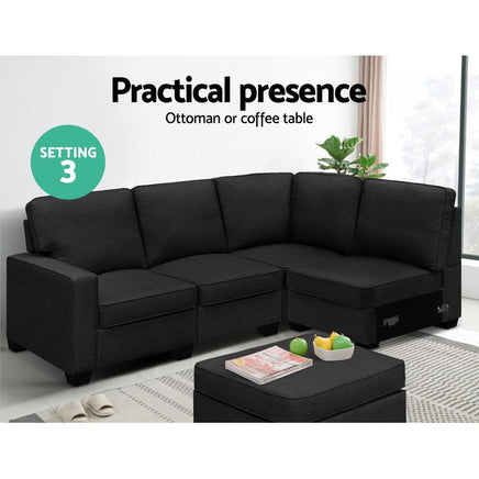 Artiss Sofa Lounge Set 5 Seater Modular Chaise Chair Suite Couch Dark Grey Kings Warehouse