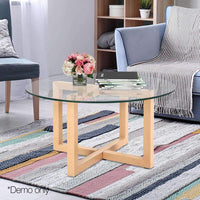 Artiss Tempered Glass Round Coffee Table - Beige Kings Warehouse