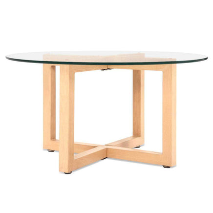 Artiss Tempered Glass Round Coffee Table - Beige Kings Warehouse