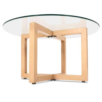Artiss Tempered Glass Round Coffee Table - Beige Kings Warehouse