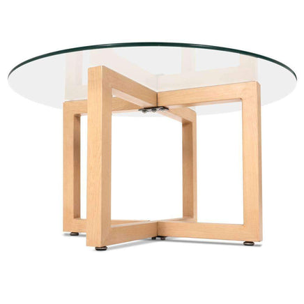 Artiss Tempered Glass Round Coffee Table - Beige Kings Warehouse